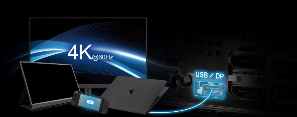 DeskMini H470 僅透過一條USB Type-C連結線，就能傳遞4K UHD畫面訊號。